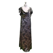 Maxi Evening Dress M&S Black Sliver Floral Brocade Cowl Neck UK XL 14 EU 42 BNWT