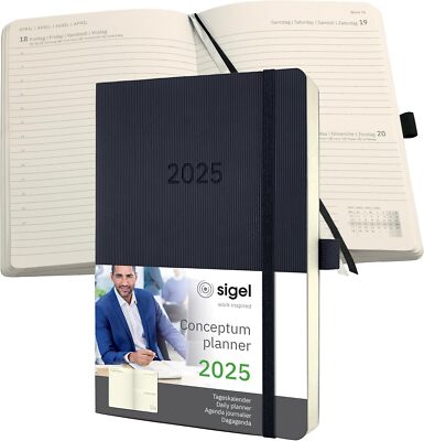 SIGEL C2520 Conceptum Daily Planner 2025, Approx. A5, Black, softcover, 1 Page 