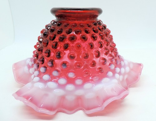 Fenton Opalescent Cranberry/Plum Glass Ruffled Rim Bowl, Hobnail 6-3/4" across - Picture 4 of 7