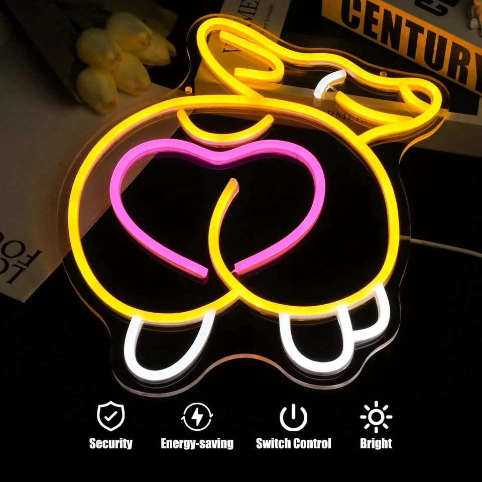 Letrero de neón Corgi, acrílico, 14,9 x 12,9 pulgadas, alimentado por USB, moderno naranja rosa Foto 2 de 4