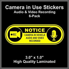 Camera in Car Recording Video 6-Pack Decals Yellow  Black 3.0" x 1.0" for Uber