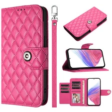 Rose Leather Grid Wallet Phone Case For Infinix Tecno Motorola Google ZTE TCL