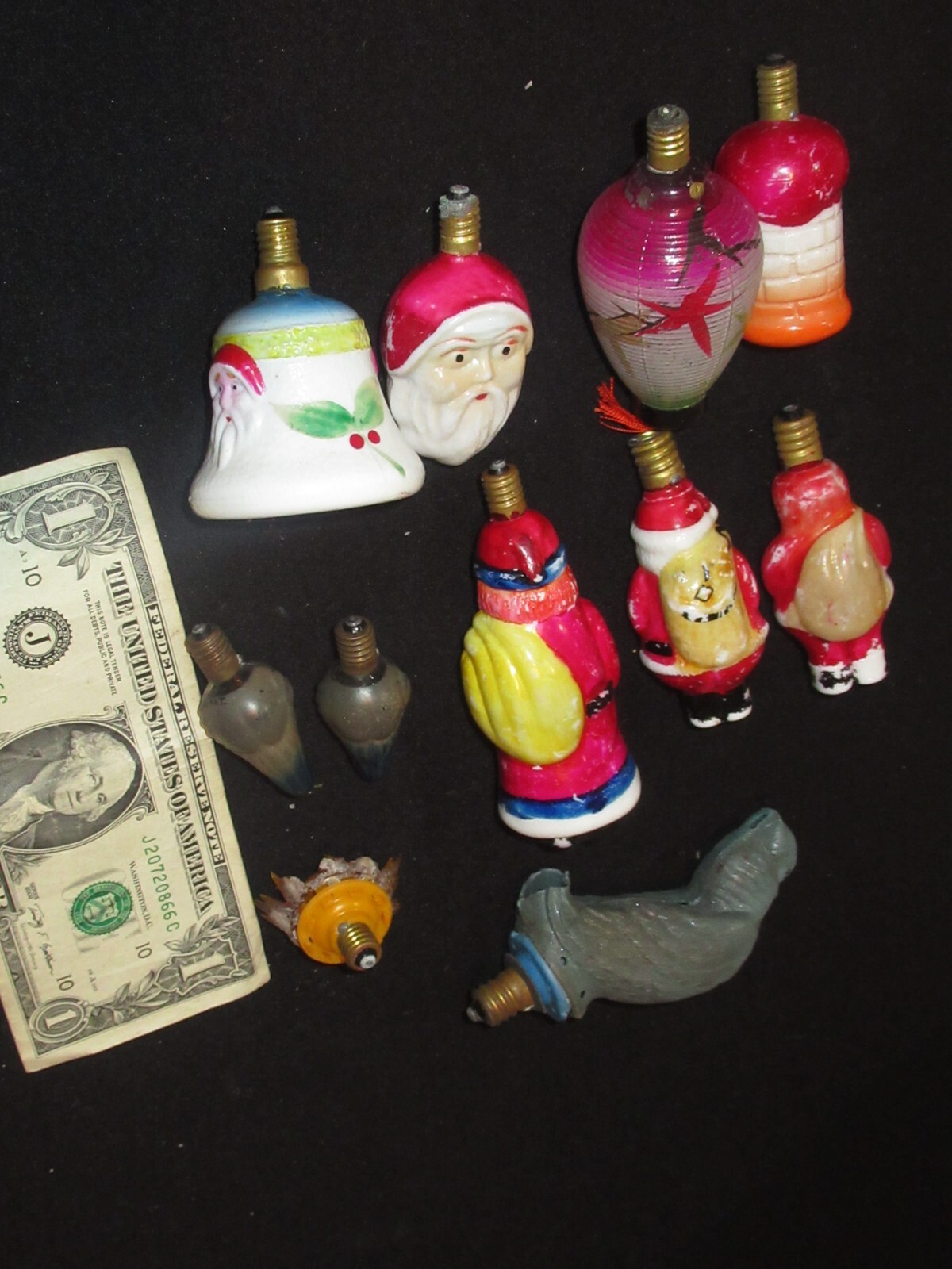11 Vintage Figural Christmas Tree Light Bulbs C6 & C7 Santa Claus