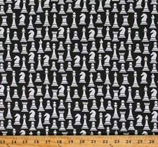Cotton Chess Pieces Games Kings Queens Horses Fabric Print by the Yard D674.77