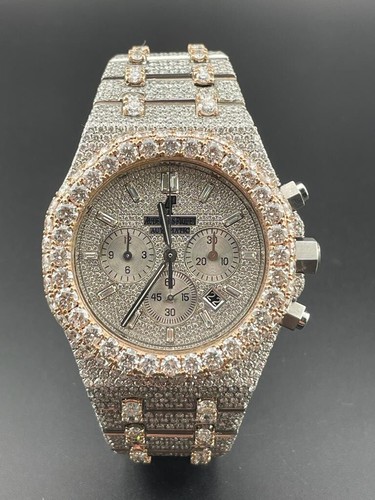 Iced out Audemars Piguet Royal Oak Rose Gold/SS Chrono Natural Diamond Watch - Picture 1 of 7