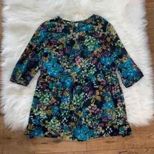 Farm Rio Multicolor Sheer Floral Short Sleeve Baby Doll Top Womens Small