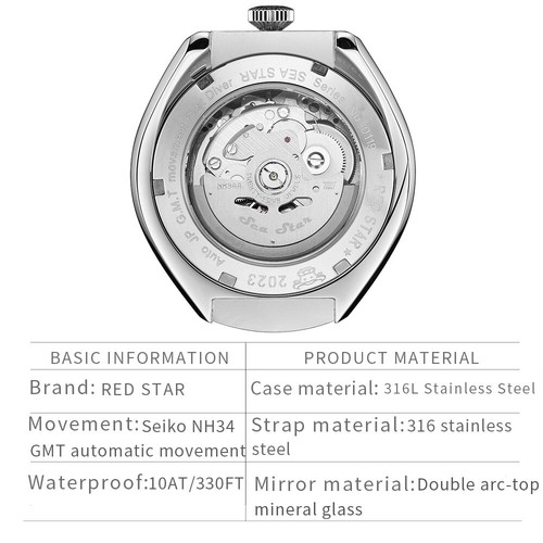 RED STAR 42mm New BullHead Double Domed Mineral Glass Automatic Mechanical Watch - Picture 6 of 20