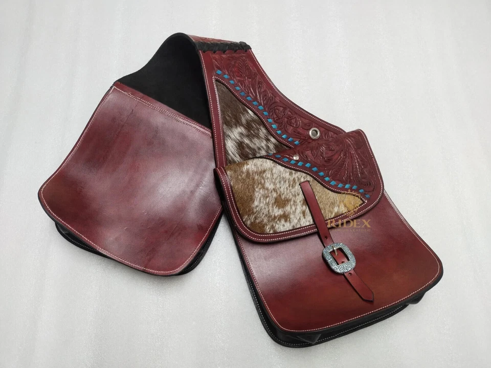 Sac de selle Western Horse en cuir imprimé véritable avec outillage floral - Photo 2/4
