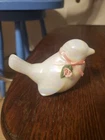 Vintage Fenton White Opalescent Glass Bird Figure with Bow and Pink Rose Flower