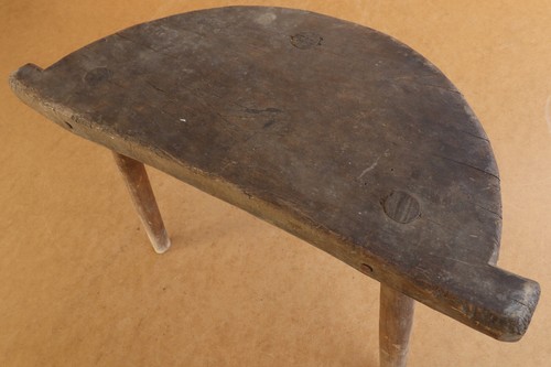 Vintage Furniture Antique Primitive Wood Milking Chair Stool Seat Bench 19th. - Picture 4 of 7