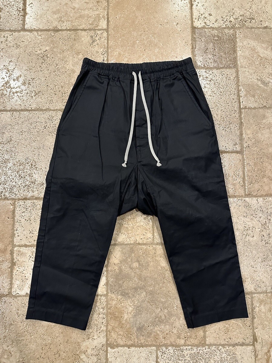 Rick Owens Drawstring Cropped Black EDFU Drop Crotch Pants Rick Owens Drawstring Cropped Black EDFU Drop Crotch Pants