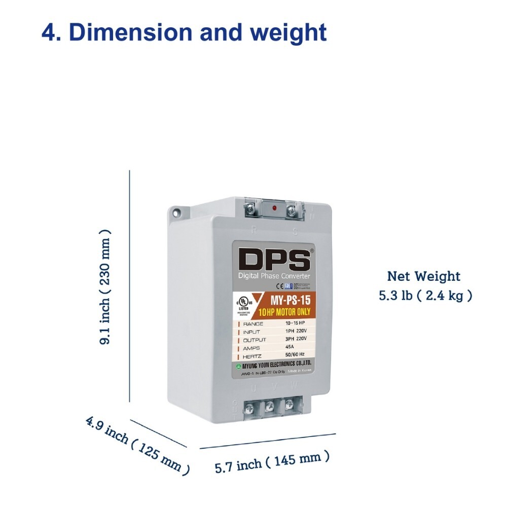 Single to 3 Phase Converter, Used for 10HP(7.5kW) 30Amps 200-240V Motor, UL/CE