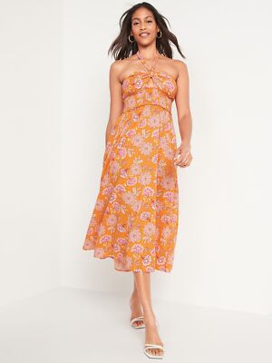 OLD NAVY by Gap ~ New! NWT S ~ Floral Fit & Flare Halter Maxi Midi Dress b32