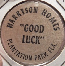 Vintage Harryson Homes Plantation Park, FL Wooden Nickel - Token Florida