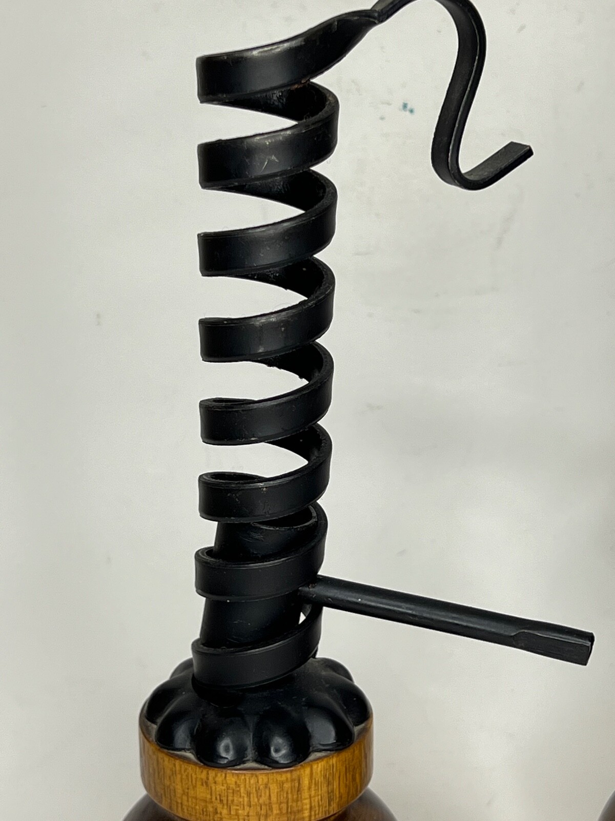 Vintage Spiral Wrought Iron Wood Base Courting Candle Holders 9" Tall