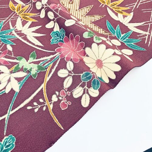 Mauve Promise #B 14x64 LONG Vintage Silk Chirimen Japanese Kimono Fabric CH38 - 第 3/6 張圖片