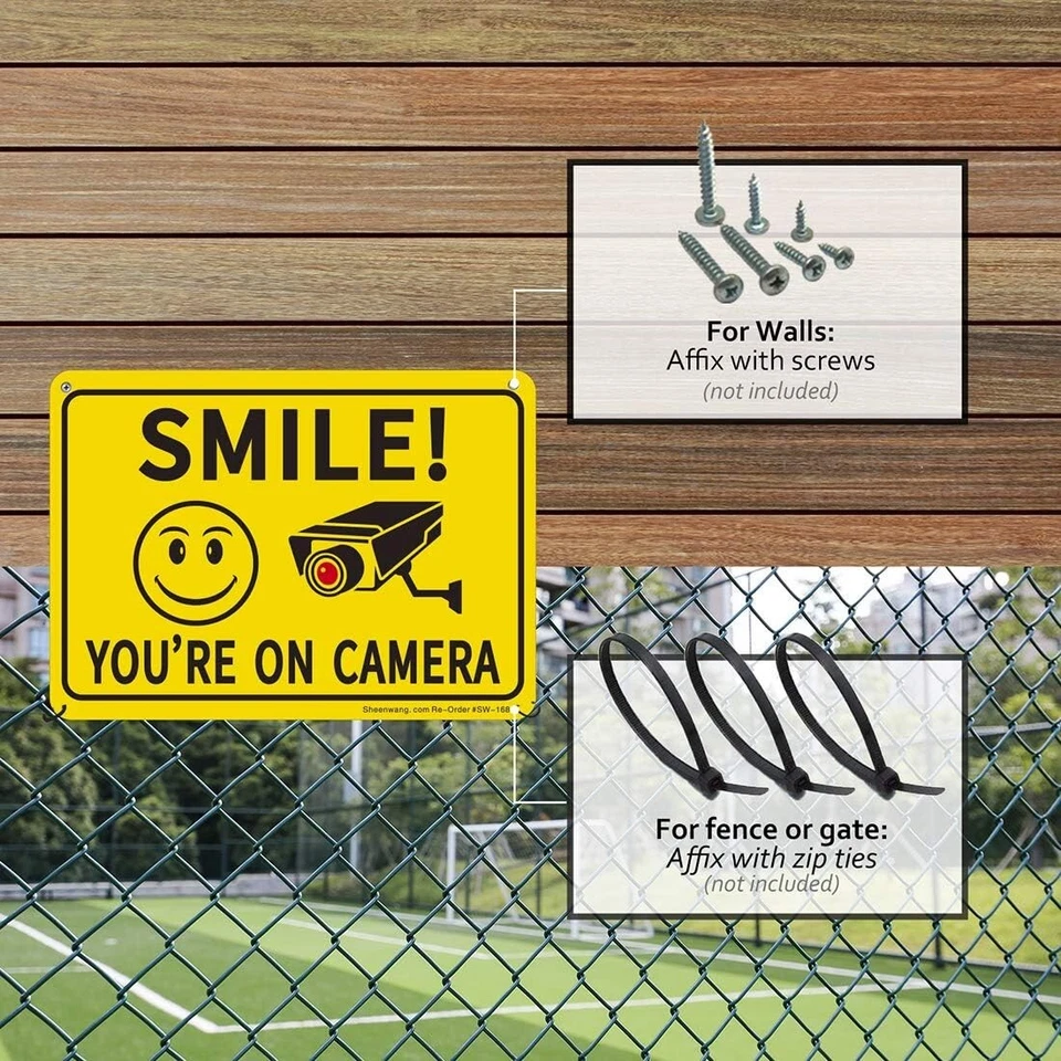 2-Pack Smile You’re On Camera Sign Video Surveillance Signs Outdoor. 10 X 7 In - Image 4 of 4