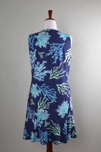 ANA CLARE $76 Smooth Stretch Coral Print Navy Flounce Tank Dress Size XL - Picture 4 of 6