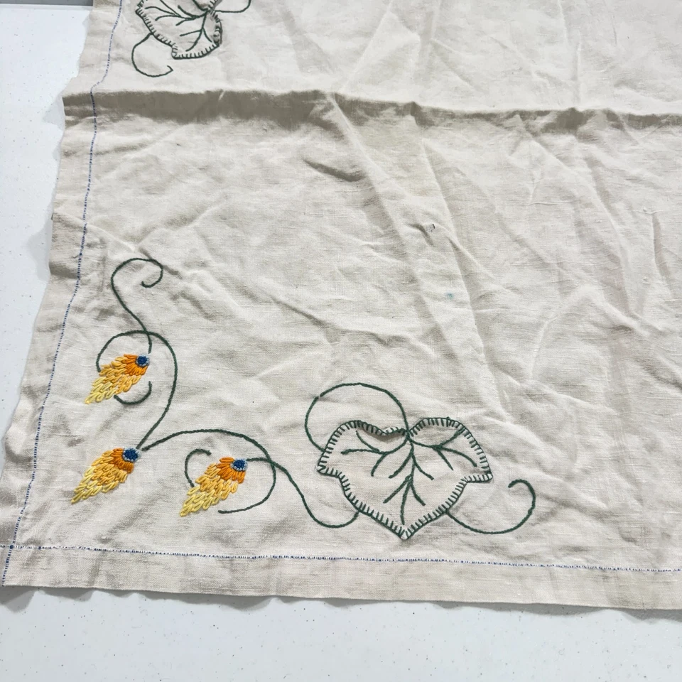 vintage tablecloth embroidered floral linen retro 30" square mcm retro - Image 4 of 4