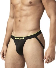 PAPI Men Jockstrap Black Jock Strap Microflex Enhancing Pouch NEW Size Large
