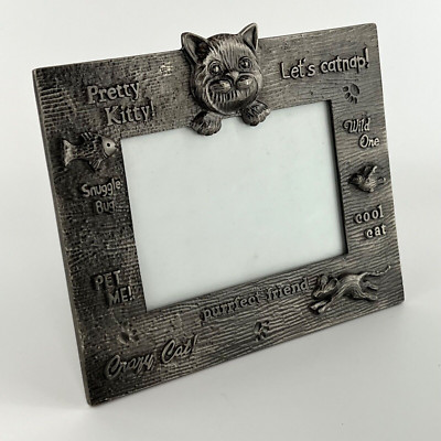 2000 Vintage Cat Kitty Sayings FIGI Marquis Cast Metal Photo Frame 3.5x5 Heavy