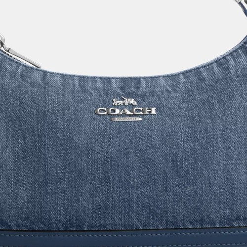 ❤️ COACH Teri Denim Shoulder Bag CAK35 Silver / Indigo 2way Crossbody Bag JP New - Picture 5 of 7