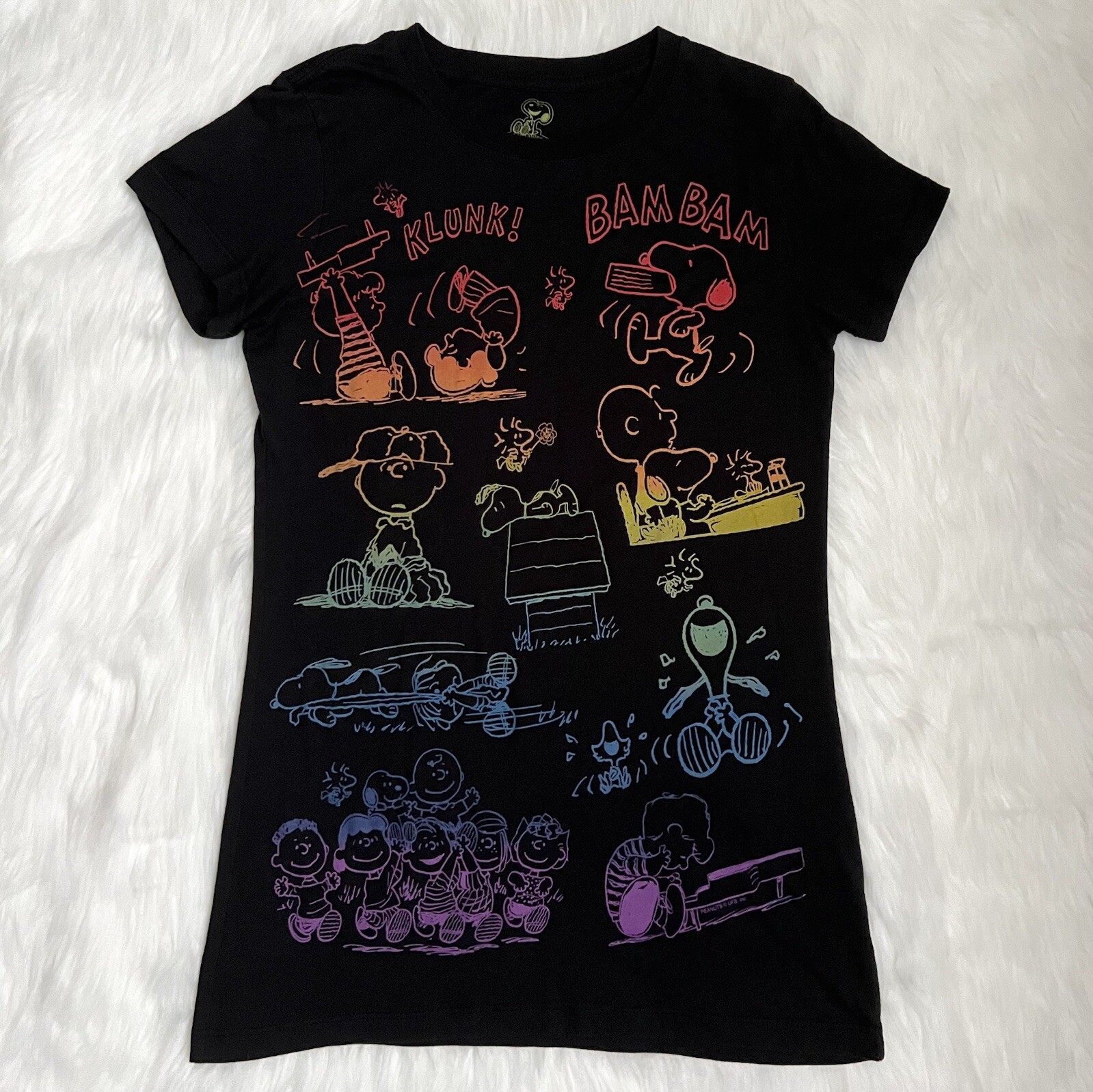 Peanuts Black Slim Fit Top with Rainbow Graphics