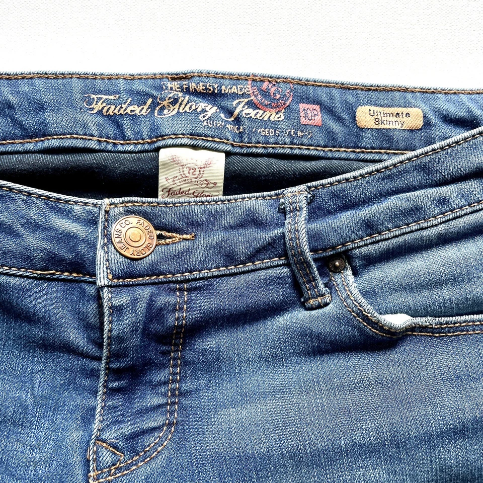 Pantalones de mezclilla ajustados Faded Glory Ultimate para mujer 10P azul elástico tiro bajo desvanecido Foto 3 de 4