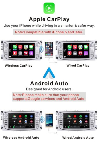 für Ford Focus S-Max Galaxy Autoradio CarPlay GPS Radio Sat Nav DAB mit BT 4+64G - Afbeelding 5 van 14