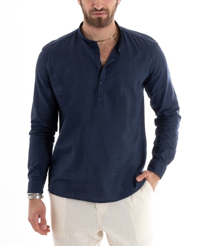 Camicia Uomo Casacca Manica Lunga Lino Tinta Unita Sartoriale Vari Colori - Imagen 85 de 96