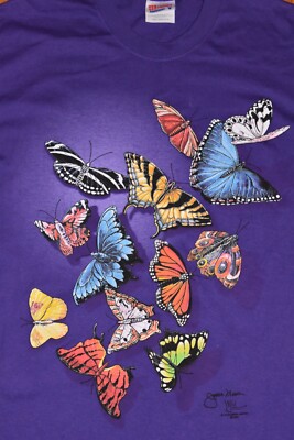 VTG Janeen Mason Monarch Butterfly T Shirt 2 Sided Museum Zoo Insect Purple M