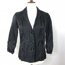 Chicos Womens Blazer Jacket Black Shimmer 3/4 Ruched Sleeve Sz 0 S/4 AH11