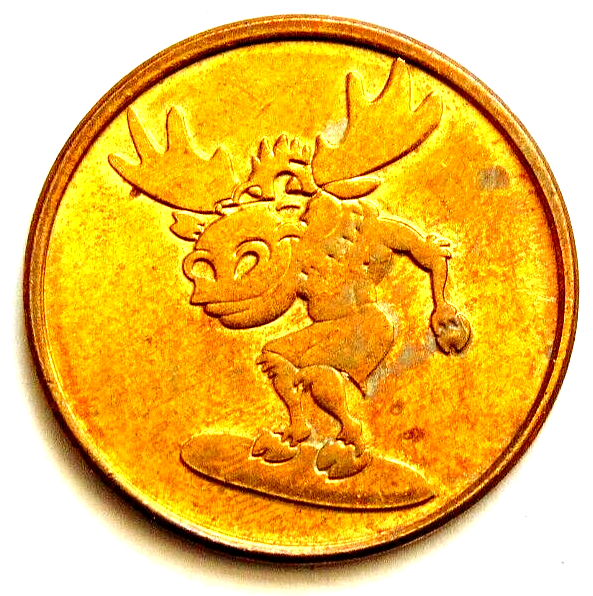 Silver Mountain Token No Cash Value Brass .875" Surfing Moose eBay