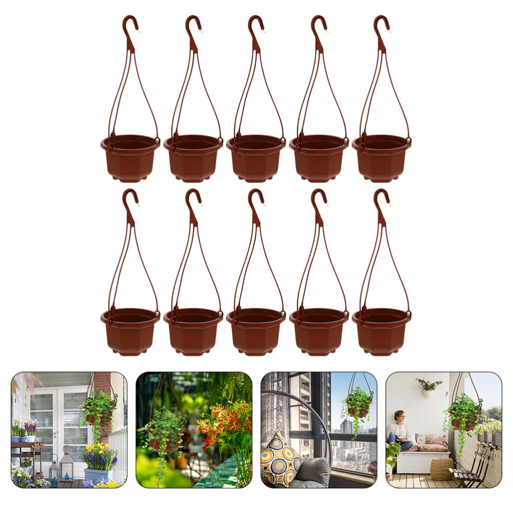 10 Sets Plastic Hanging Plant Pots with Hanging Hooks Plant Basket Pots