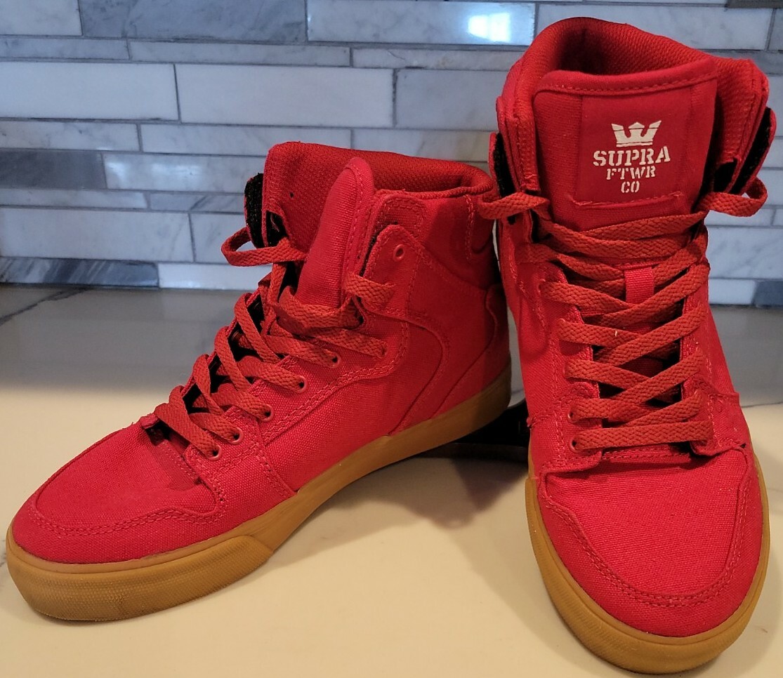 Supra FTWR CO Old School Retro High Top Sneakers Red Canvas Kids 6 | eBay