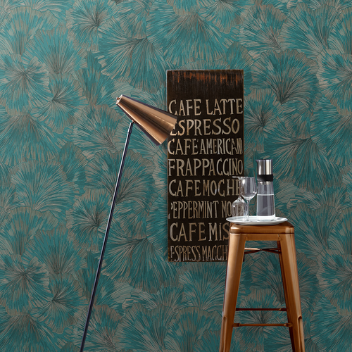 Erismann Luxurious Leaf Wallpaper Metallic Exotic Textured Vinyl Teal 10373-19 - Picture 2 of 3
