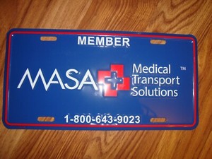 MASA MEDICAL TRANSPORT SOLUTIONS MEMBER LICENSE PLATE BRAND NEW