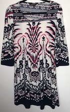 Reborn Women’s Dress Tunic Top Sz M Floral  3/4 Sleeve White Pink Black NWOT