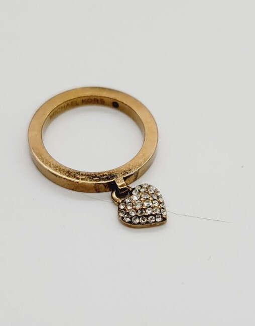 Michael Kors Charm Ring HEART pave Crystal Rose Gold Band Size