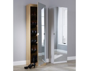 Mirrored Shoe Cabinet Storage Rack Full Length Mirror Oak Or White 180cm Tall Mirrored Shoe Cabinet Storage Rack Full, Tall Shoe Cabinet With Mirror