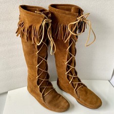 Minnetonka Moccasins VTG Knee High Boots Women s 9 Brown Suede Made In USA 1970s