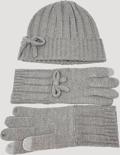 Kate Spade New York 2-Piece Bow Gloves Beanie Set Grey One Size NWT - Picture 2 of 4