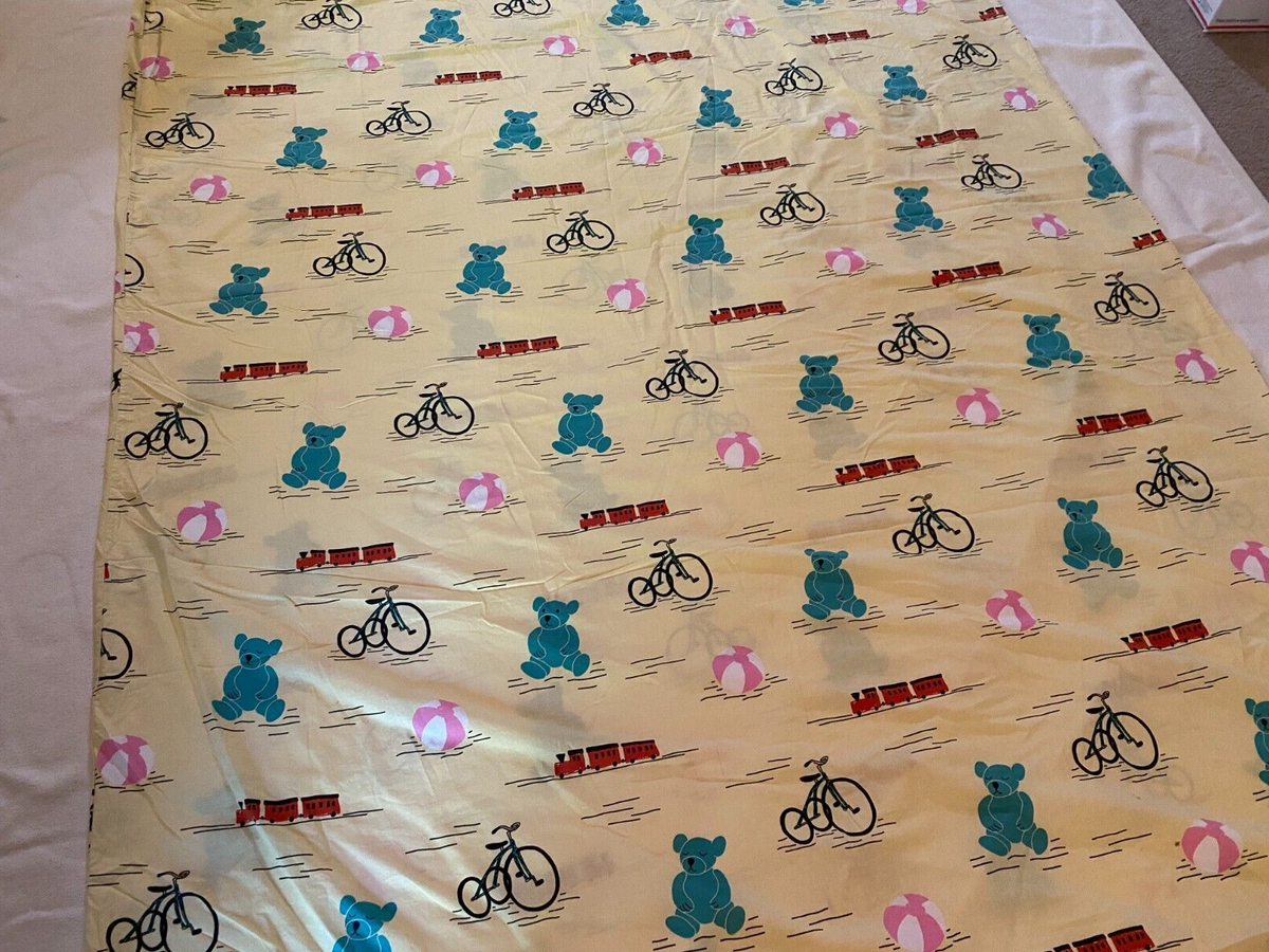 Ikea Twin Duvet Cover Kids Bears Train Tricycle Yellow Cotton 84