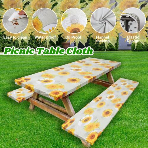 3 Pcs Vinyl Picnic Table and Bench Fitted Tablecloth Cover Set 6 Ft 30 x 72 I... - Picture 2 of 7