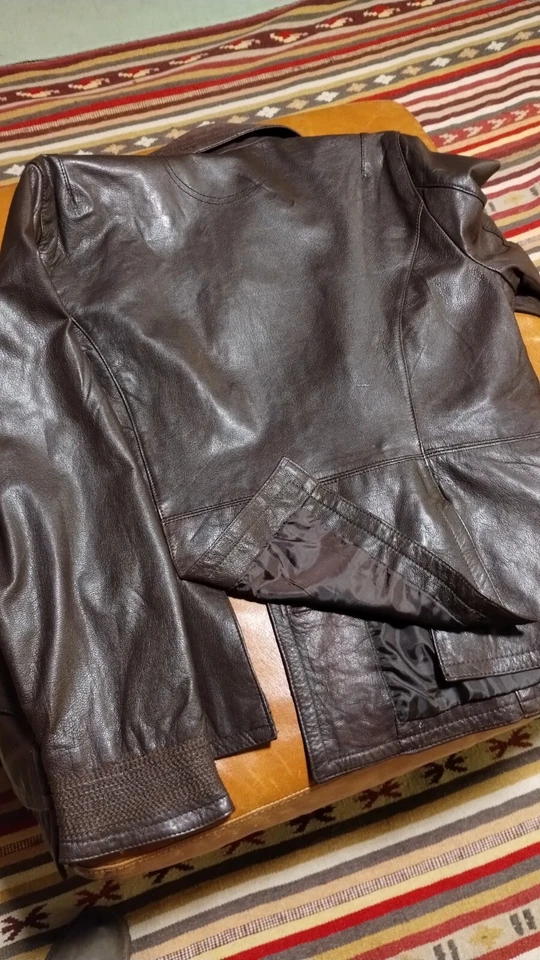 Ruff Hewn Women's  Leather Jacket, Sporty double brested,  Brown,  In Size Large - Image 2 of 3