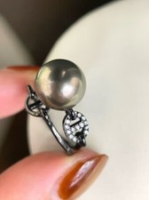 stunning 9-10mm tahitianr ound black green pearl ring 925s t 