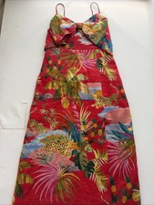 Farm Rio Tropical Jungle Bow Midi Dress Women’s Small Red Leopard Beaded EUC