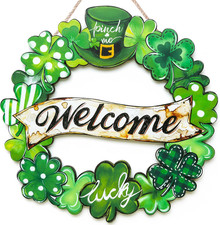 St. Patrick'S Day Decorations Wooden Shamrock Wreath for Front Door Welcome Sign