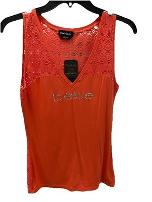 Bebe tank top Crochet V-neck peach Small