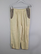 Vintage Pull On Pants Women's Medium Beige 100 Linen Stretch Boho Lagenlook